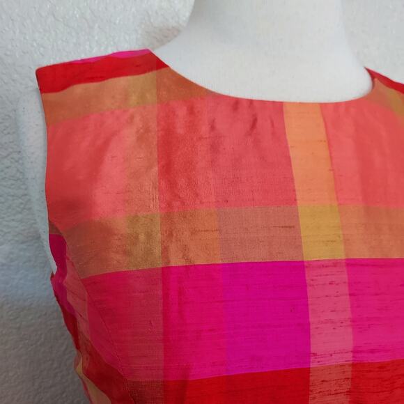 Liz Claiborne Pink Orange Block Pattern Silk Sheath Dress Size 6 - Picture 9 of 15